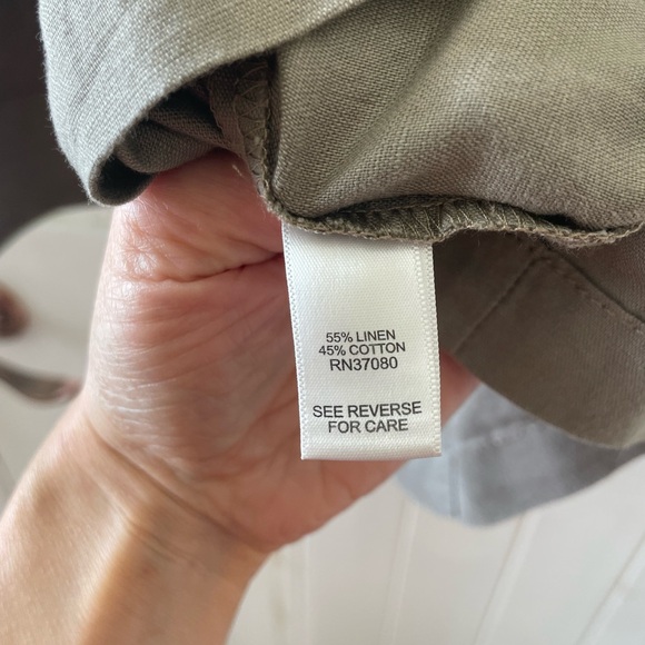 CATO Plus 22/24W Khaki  Linen Blend Snap Up 3/4 Roll Sleeve Utility Jacket Top - Picture 6 of 8